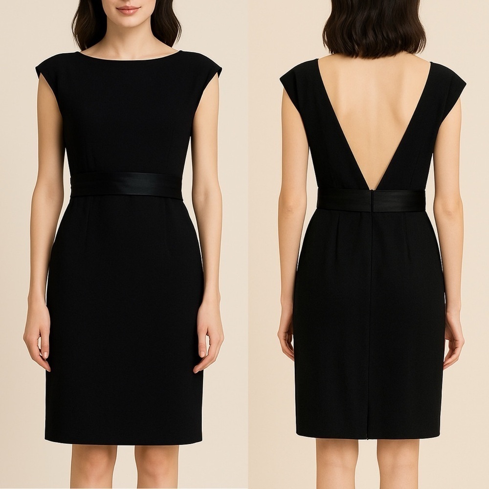 Vintage 80s Ralph Lauren Low Back Wool Little Black Dress LBD Cocktail Size 10